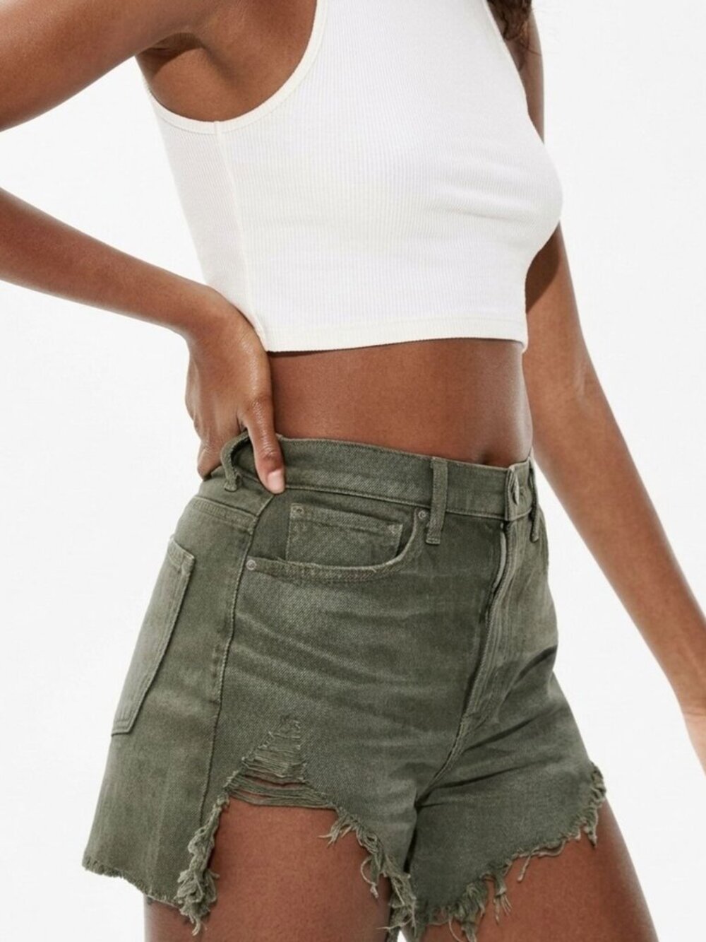American Eagle Highest Rise Mom Short Green Distressed size 10